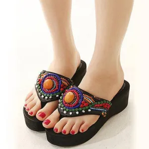 Bead Colorful Clip Toe National Wind Vintage Beach Platform Flip Flops Slipper