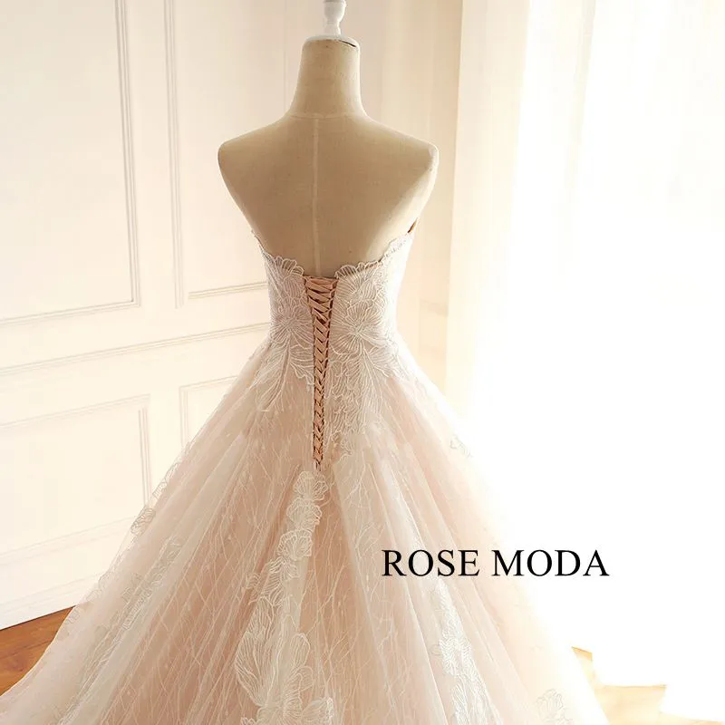 Rosemoda Ivory Over Blush Lace Ball Gown Wedding Dress