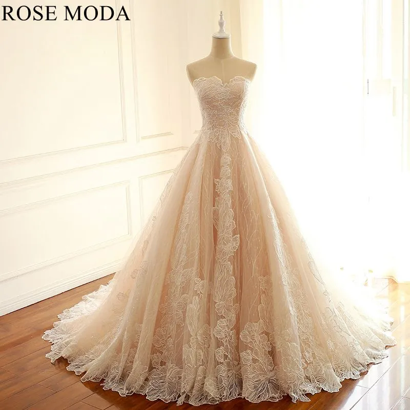 Rosemoda Ivory Over Blush Lace Ball Gown Wedding Dress
