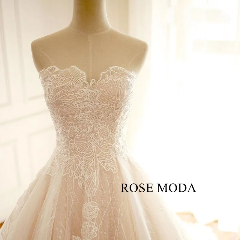 Rosemoda Ivory Over Blush Lace Ball Gown Wedding Dress