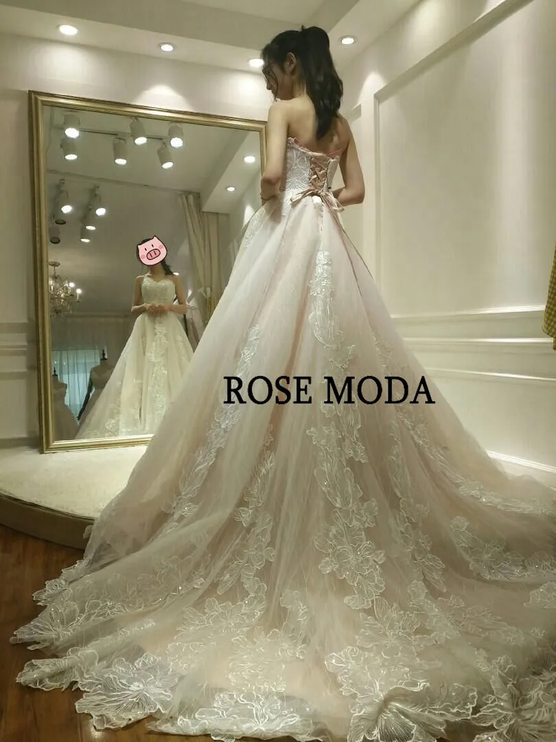 Rosemoda Ivory Over Blush Lace Ball Gown Wedding Dress