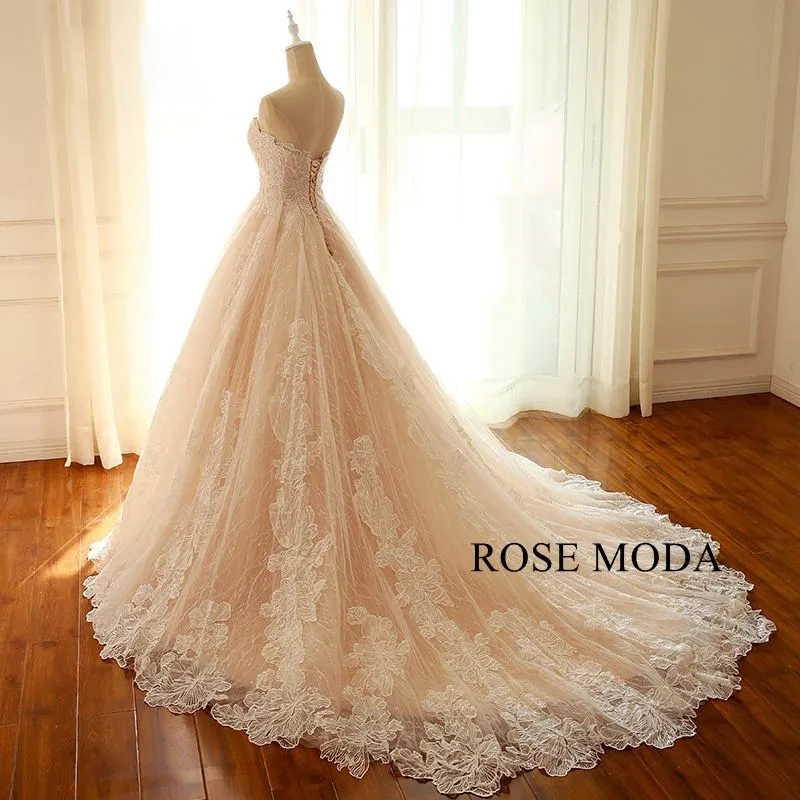 Rosemoda Ivory Over Blush Lace Ball Gown Wedding Dress